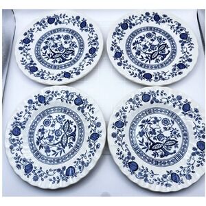 1980s Myott Meakin Blue White Onion Nordic Set of 4 Salad Plates 6-7/8" England